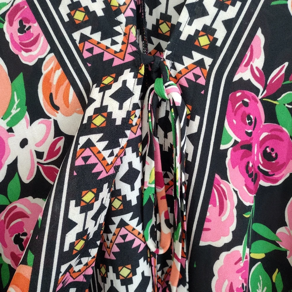 Fever Pink Orange Floral Aztec Kaftan Wrap Cover Up Size Medium